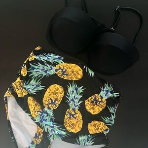 Black Pineapple Print Bikini Set
